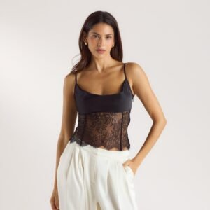 Mimi Satin Cowl Neck Top - Black