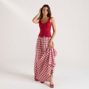 Sheer Maxi Skirt - Red Check