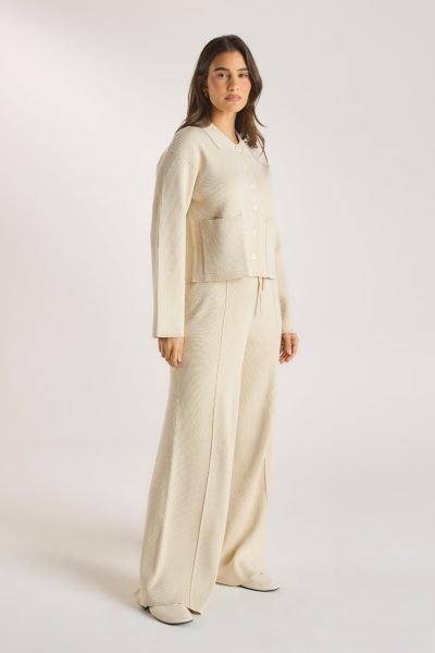 3CREAMKNITTEDWIDE-LEGTROUSERS